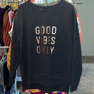 GreenTea Charcoal Grat Sweater with Gold Lettering
